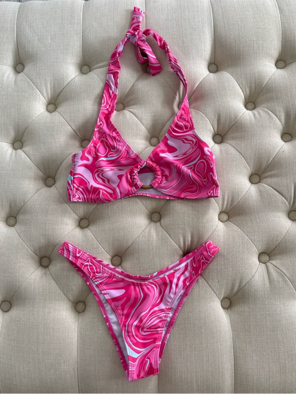 Women's Pink Swirl Halter Bikini Set